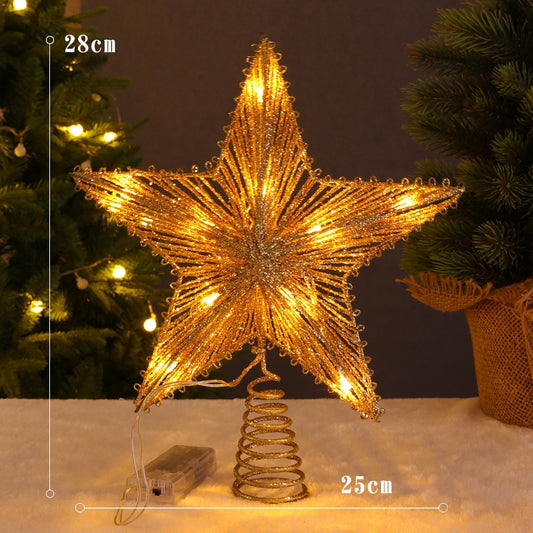 9.8-Inch Golden Tree Toppers Star Metal Design Glittered Tree-top Star